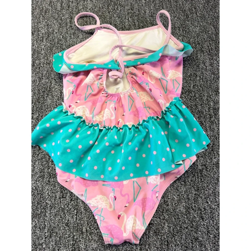 Matilda Jane Swimsuit Girls Pink Flamingo Teal Polka Dot Ruffle One Piece Swim